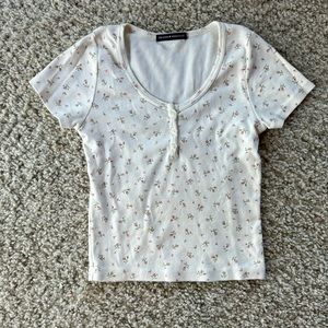 Brandy Melville Floral Ribbed Top